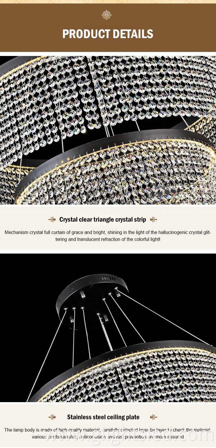 New design custom luxury Hotel glass crystal 24w 36w 50w modern led chandelier hanging light